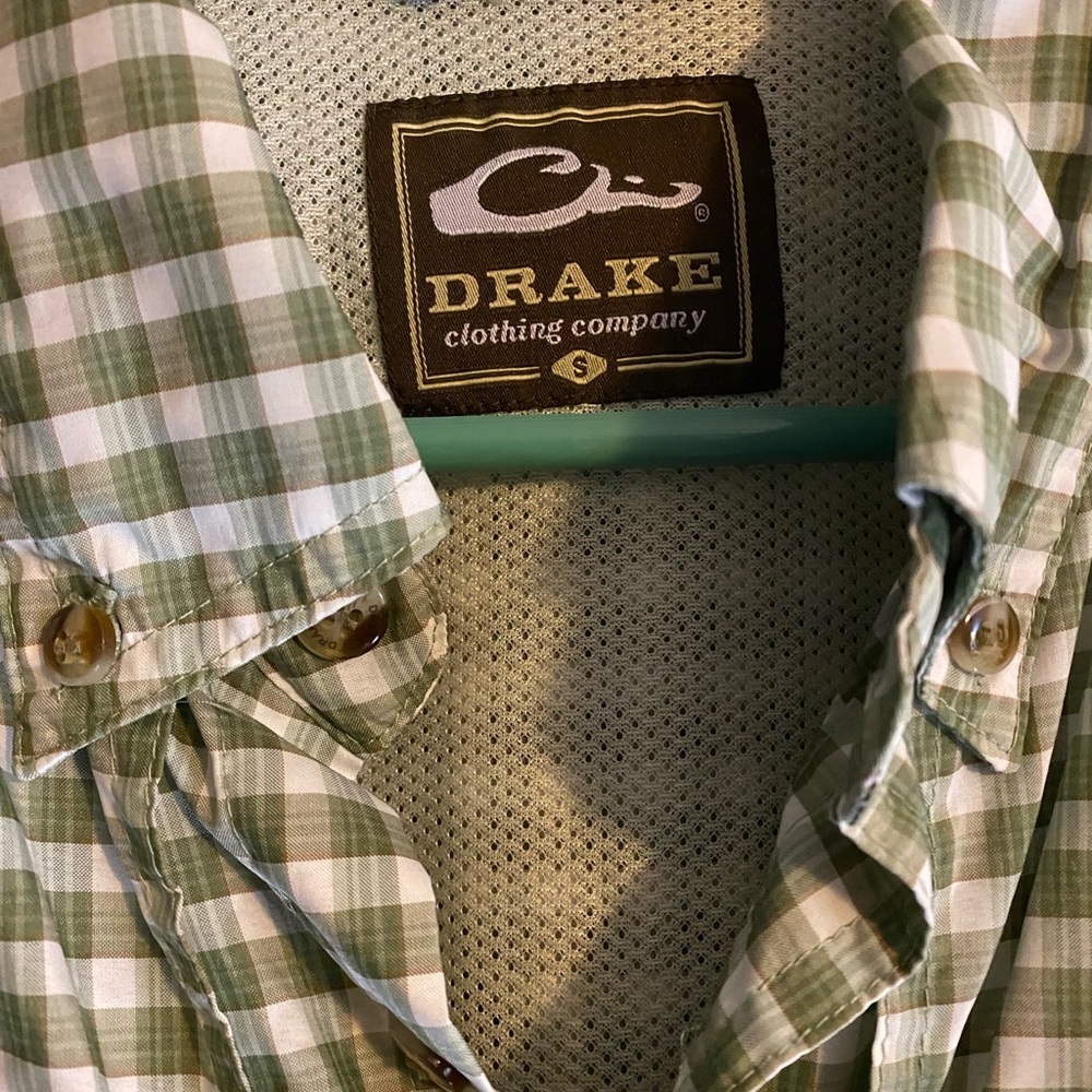 Drake Men's Casual Green and White Checkered Shirt
